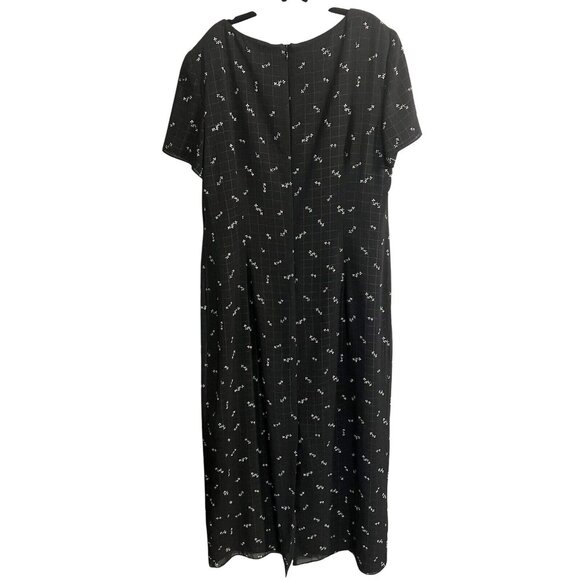 Talbots Maxi Black/White Grid Floral Print Short-Sleeve Dress14 Back-slit 16” - Picture 2 of 4